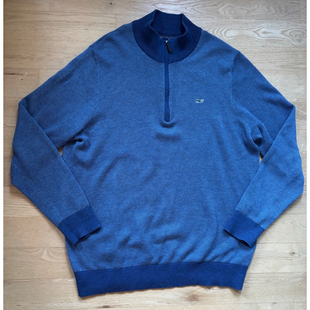 Vineyard Vines Mens Hamilton 1/4 Zip 1/2 Blue Sweater‎ Large Cotton Wool Blend